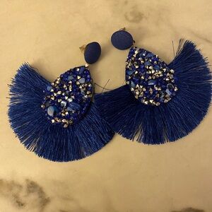 Park Lane Blue Fringe Earrings with blue & silver crystals